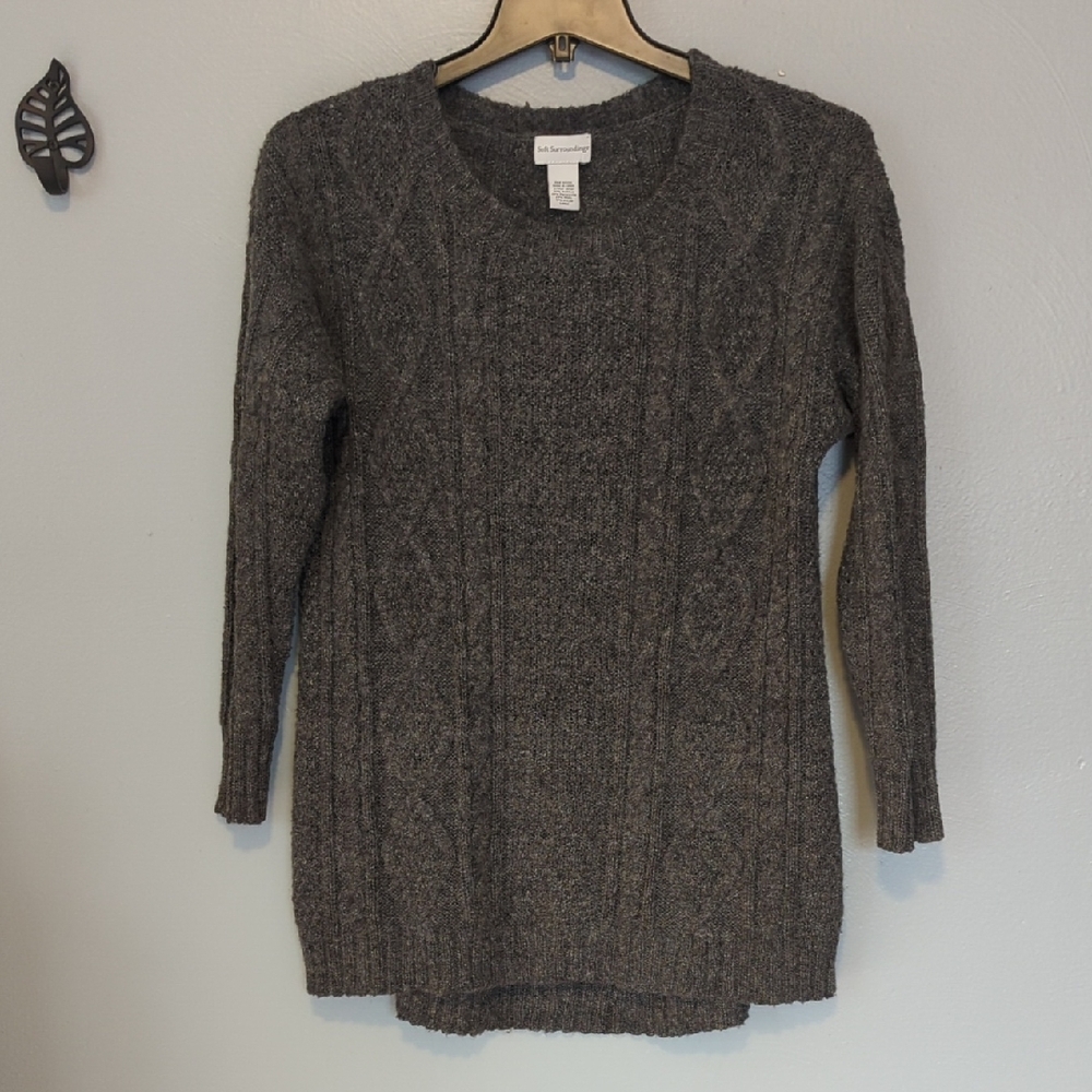 Soft Surroundings Cable Knit Long Line Tunic Length Light Weight Sweater Large